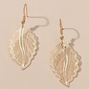 Gold Tone Feather Drop Earrings